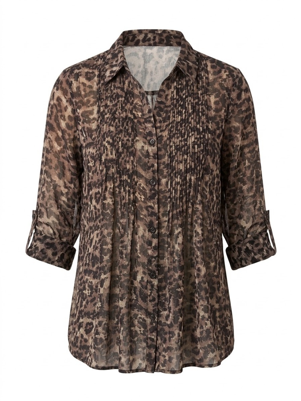 Kenneth Cole New York Leopard Print Tunic Blouse Brown & Black Silk Medium
